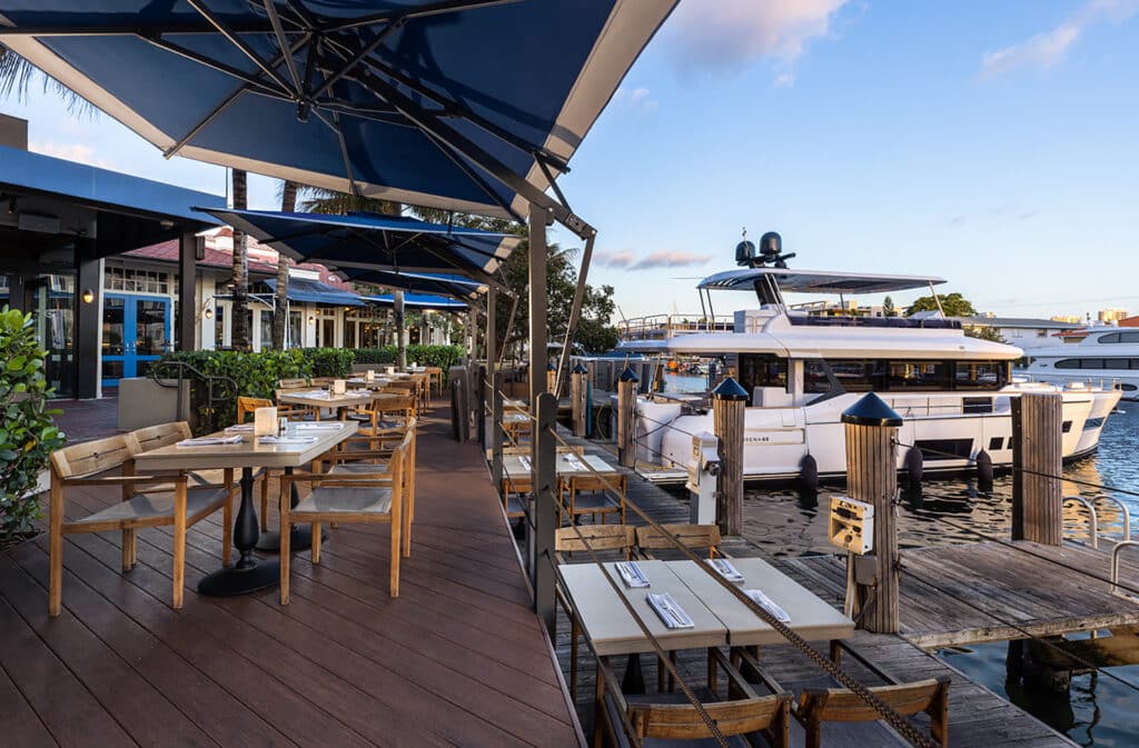 Boatyard restaurant view from outside overlooking the water